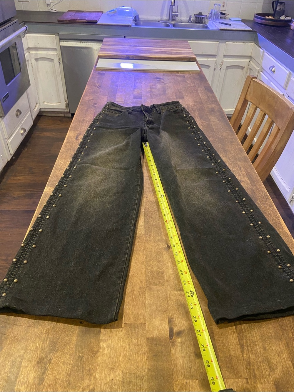 Windsor Black Stud-Trim Wide Leg Jeans